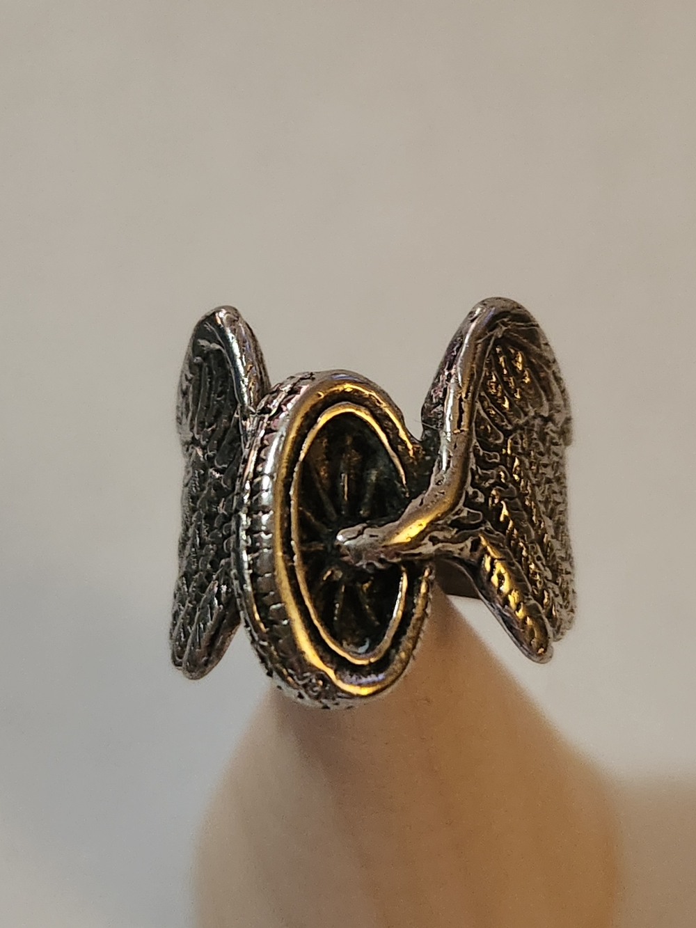 Sterling Silver  Winged Wheel Biker Ring - Vintage